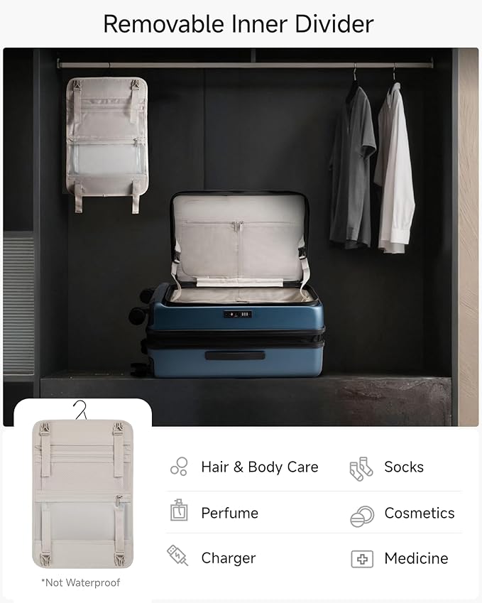 Checked Luggage Top Opening, FLT Expandable Polycarbonate Hard Shell Suitcase with Wheels (FLO-Lite, Blue, 24 Inch, 63L-70L)