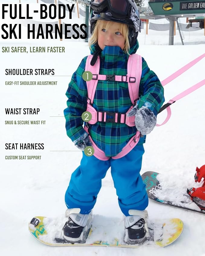 RYNQAVOA Ski Harness for Kids, Snowboard Harness Trainer, Ski Leash for Kid with Removable Seat & Reinforced Lift Handle