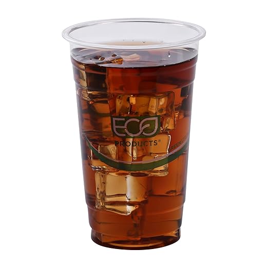 ECO PRODUCTS GreenStripe Clear Compostable 20oz PLA Large Plastic Cups, Case of 1000, Disposable Renewable Plant-Based Cold Cups, For Cold Drinks & Snacks, BPI Certified, ASTM Compliant.