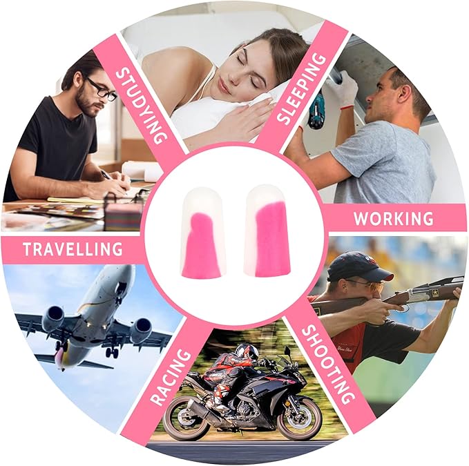 LYSIAN Ultra Soft Foam Sleep Earplugs, 38dB SNR Noise Reduction Ear Plugs for Sleeping, Mowing, Shooting-60 Pairs,Double Color Pink/White