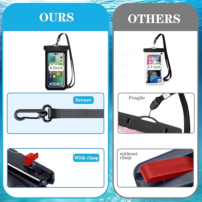 Up to 8.7" 6 Pack Multicolor Waterproof Phone Pouch, Large Phone Waterproof Case Dry Bag, Protection Level: IP68, Outdoor for Apple iPhone,Samsung,and More, Black,Blue,Pink,Orange,Yellow,Green