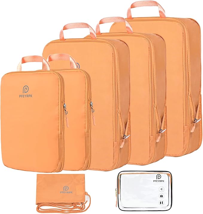 Lightweight Compression Packing Cubes for Suitcases, Compressible Expandable Travel Packing Organizer with Clear Toiletries and Backpack Bag, Travel Essentials for Carry on Luggage 7 Set