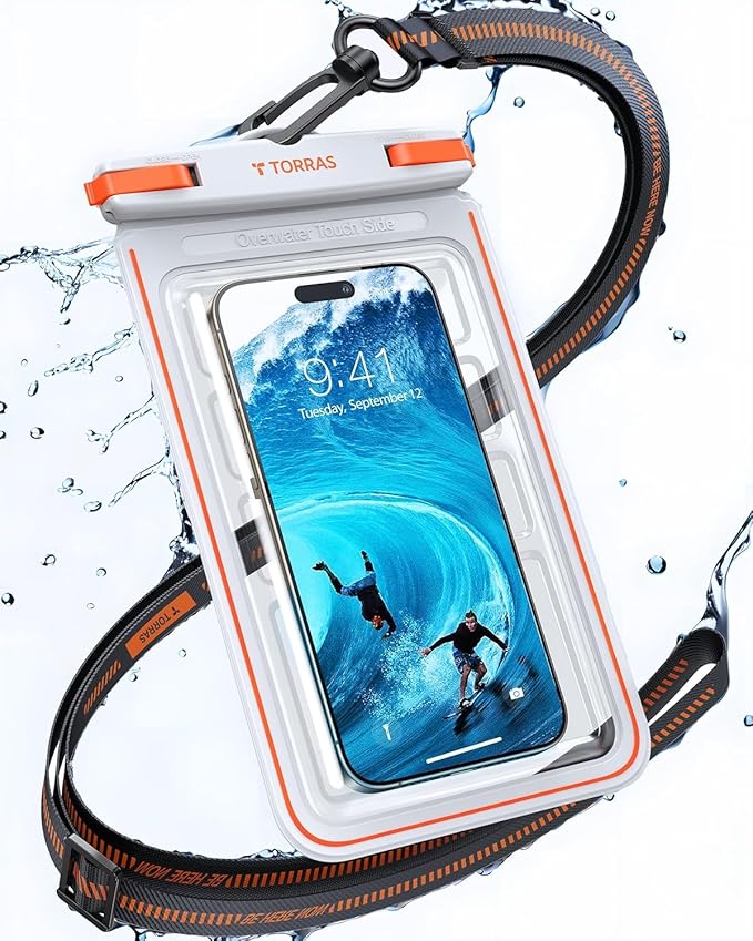 TORRAS IPX8 Waterproof Phone Pouch Floating, Underwater Screen Touchable, Water Proof Case with Lanyard for iPhone 17 Pro Max 16 S25, Cellphone Dry Bag Cruise Essentials 7.0 inch, White