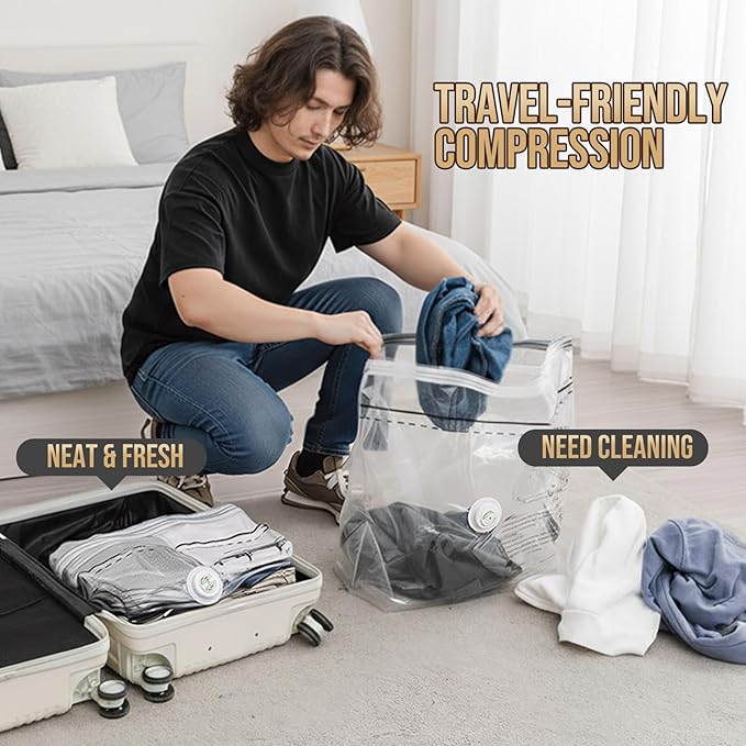 TAILI Travel Vacuum Storage Bags, Medium Cube (25x19x11 inch), 6 Pack Vacuum Seal Bags for Clothing, Compression Packing for Clothes, Blankets, Baby Clothes, No Pump Needed, Travel Essential