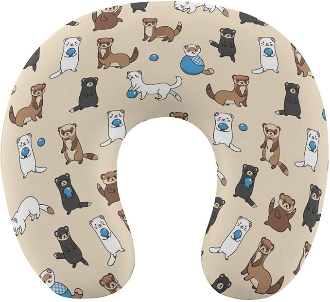 Breathable Memory Foam Neck Pillow, Hairy Ferret U-Shaped, Head Support U-Shape Compact for Airplane Train Travel, Machine Washable Cover