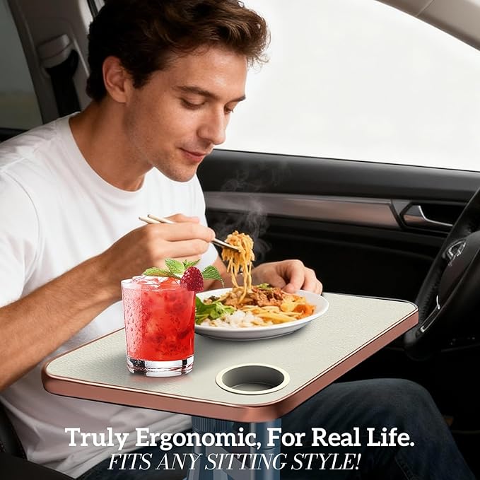 Car Tray& Car Desk for Laptop,Dual 360° Rotating,Anti Slip Leather Surface, Steering Wheel Tray,Car Accessories- Compatible with Tesila Model Y/3/S,Forrd F150/Explorer/Maverick/Most Vehicles (White)