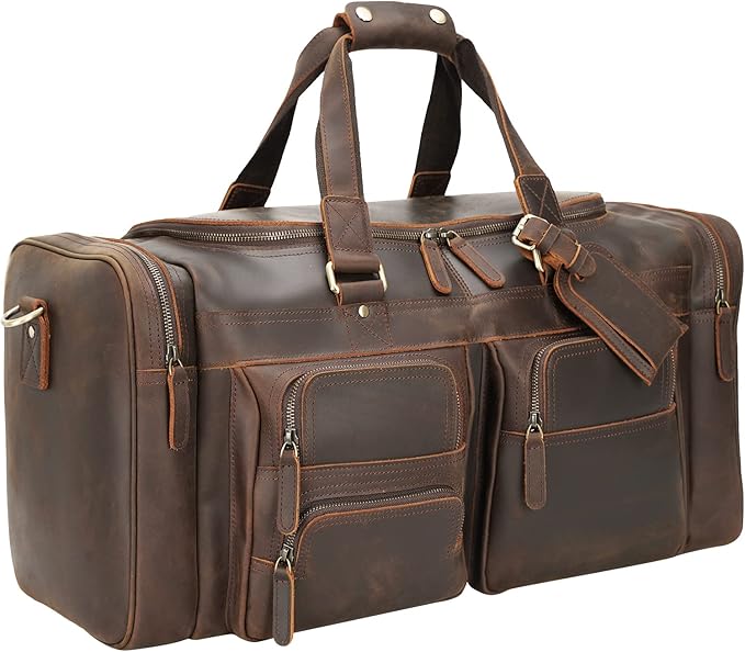 Polare 23" Leather Duffel Weekender Travel Bag For Men With Full Grain Cowhide Leather 42L