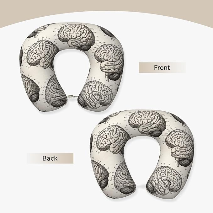 Neck Pillow Memory Foam Travel Pillows Comfortable for Airplane Flight Car Travel Office Nap and Sleeping, Funny Cushion for Head Shoulder Brain Structure