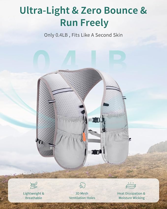 ECOHUB Running Hydration Vest Backpack with 2*500ML Soft Flask, Lightweight Trail Running Pack for Men Women, Adjustable No Bounce Hydration Backpack for Marathon Hiking Cycling
