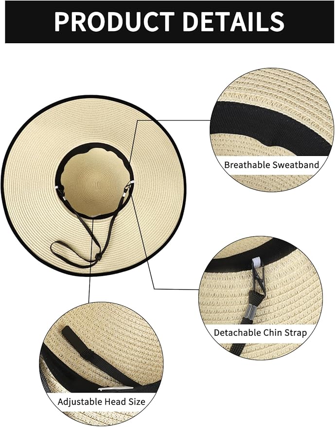 Senker Fashion Sun Hats for Women, Wide Brim Floppy Beach Straw Hat for Summer Travel Vacation Foldable with Sunglasses