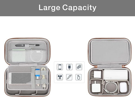 MOSISO Electronic Organizer Travel Case Compatible with MacBook Power Adapter, Compatible with Magic Mouse & Pencil, SD Card, USB Flash Disk with 4 Modular Insert & 2 Cable Tie & Snap Hook, Brown