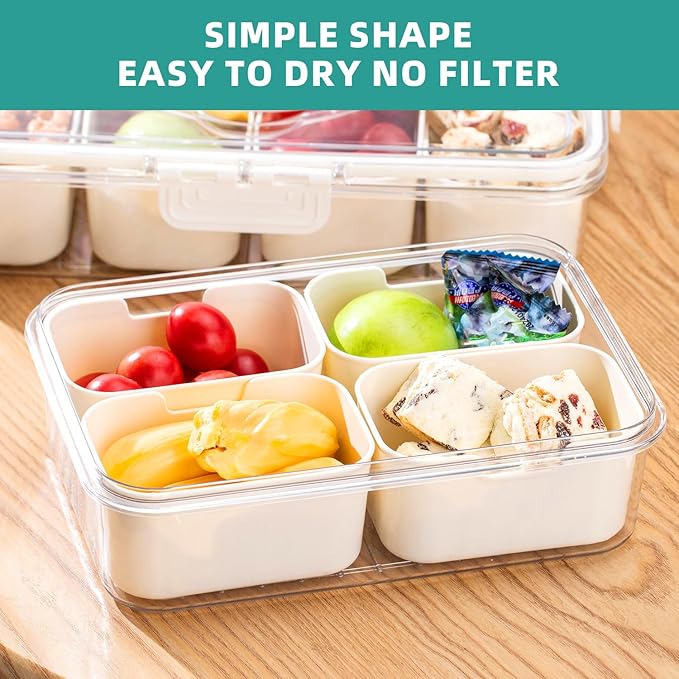 Small Snackle Box Container with Lid, 4 Compartment Snack Box Container, Divided Serving Tray, Snack Organizer for Candy, Fruits, Nuts, Charcuterie, Veggie, Travel & Parties, BPA-Free
