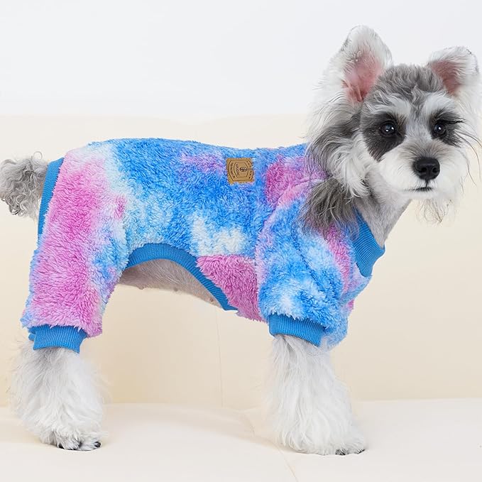 XPUDAC Dog Sweater, Dog Winter Clothes for Small Medium Dogs Girl Boy Fleece Doggy Pajamas for Winter Christmas, Tie-Dye01, Large