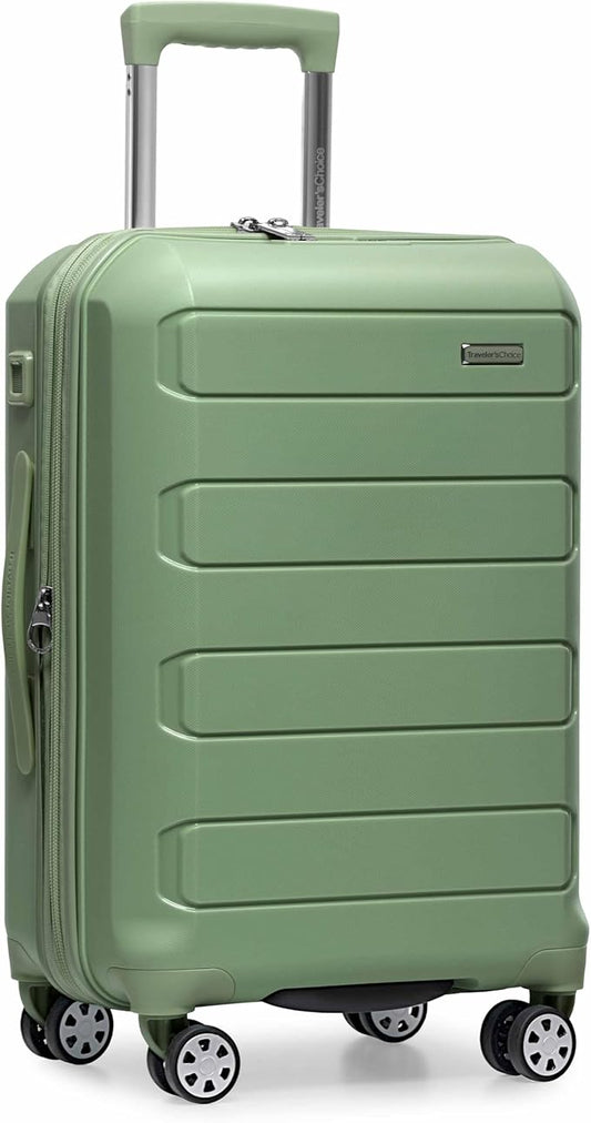 Traveler's Choice Pagosa Indestructible Hardshell Expandable Spinner Luggage, Green, 22-Inch Carry-on