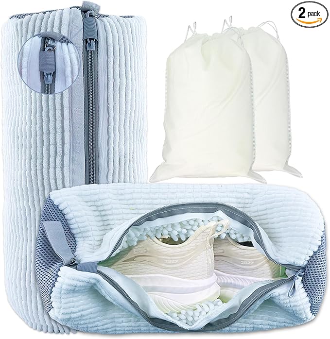 XXL Shoe Washing Machine Bag - 2-Pack Reusable Shoes Cleaning Bags, 360° Deep Clean for Tennis Shoes, Sneakers and Slippers, Includes 2 Shoe Storage Dust Bags (White)