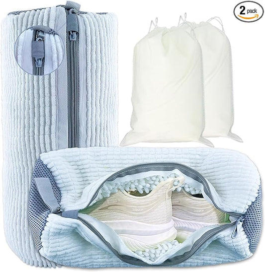 XXL Shoe Washing Machine Bag - 2-Pack Reusable Shoes Cleaning Bags, 360° Deep Clean for Tennis Shoes, Sneakers and Slippers, Includes 2 Shoe Storage Dust Bags (White)