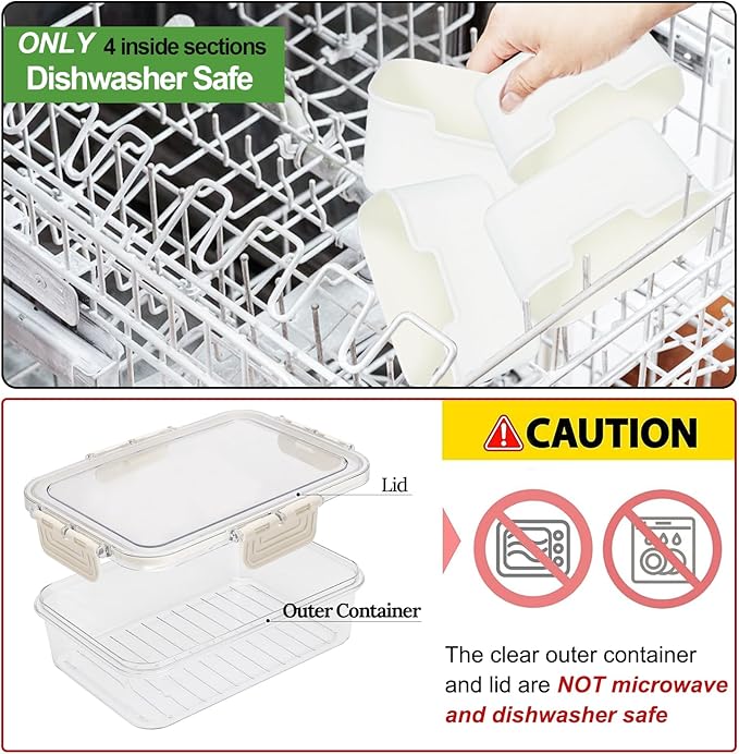 4 Compartment Snack Box Container Tray, Divided Serving Tray with Lid, Mini Small Snackle Box, Portable Charcuterie Container for Party, Picnic, Travel, Food Platter for Snack, Fruits, Veggies