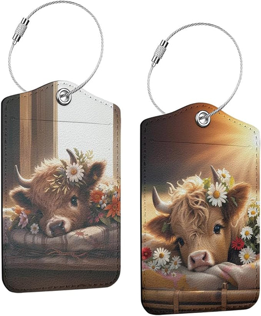2 PCs Cow Print Stuff Luggage Tag, Suitcase Tags with Privacy Flap and Metal Loop, Luggage Tags for Suitcases, Identifiers Travel Essentials Bag Tag, Cow Gifts for Women Girls Friends Sister