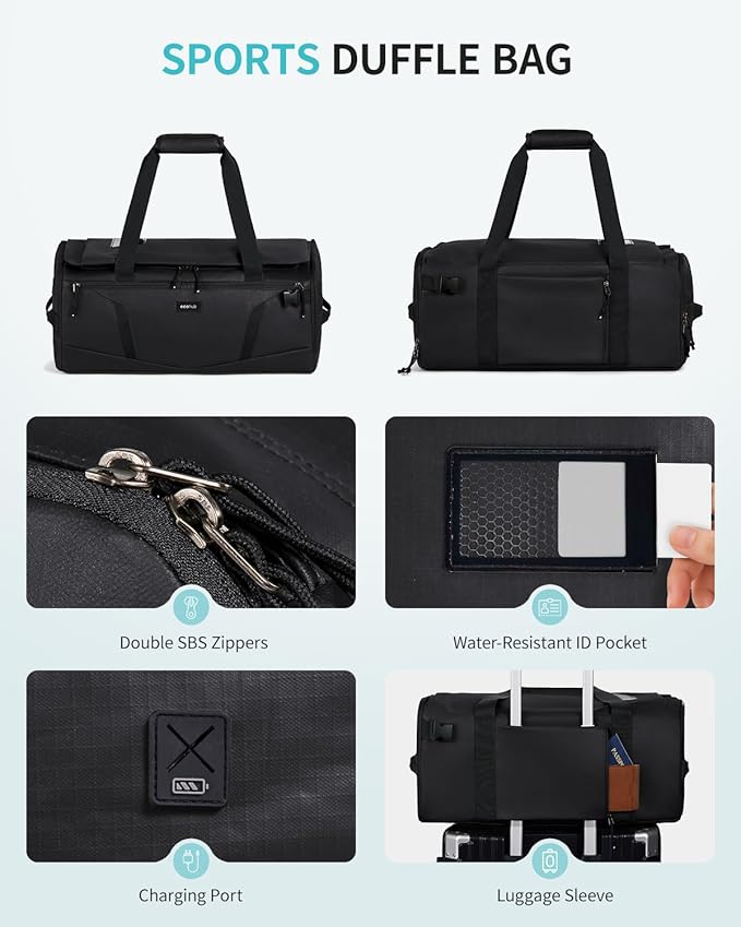 ECOHUB 40L Gym Bag for Women Men Water Resistant Sports Duffle Bag with Shoe Compartment & Wet Pocket, Travel Weekender Camping Backpack