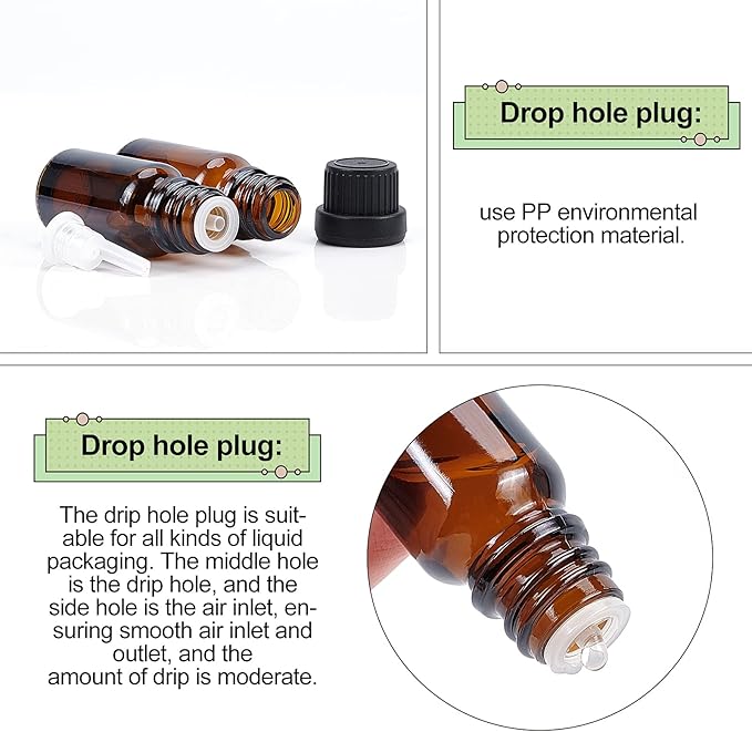 BENECREAT 24 Pack 10ml Brown Glass Essential Oil Bottles Refillable Container Kits with Plastic Droppers, Funnel Hoppers and Sticker for Aromatherapy Fragrance Cosmetic Oil