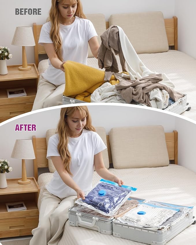 Vacuum Storage Bags for Travel, 24 Pack (6L+6M+6S+6XS) Vacuum Seal Bags with Wireless Rechargeable Electric Pump, Travel Essentials Space Saving Bag for Clothes, Luggage, Carry-on Suitcase, Backpack