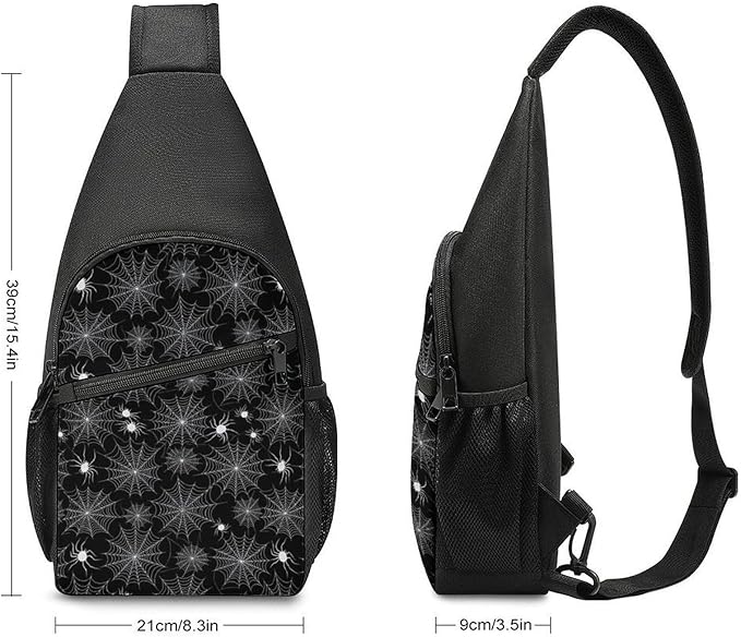 SWEET TANG Cool Sling Backpack Goth Gothic Black Spooky Spider Web, Lightweight Sling Shoulder Bag, Outdoor Chest Crossbody Bike Gym Runner Daypack with Adjustable Strap for Men Women