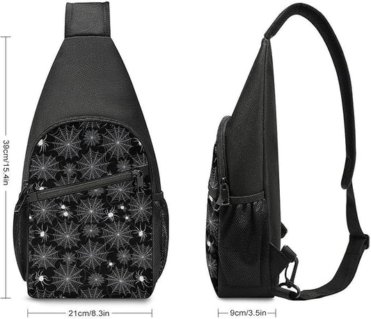 SWEET TANG Cool Sling Backpack Goth Gothic Black Spooky Spider Web, Lightweight Sling Shoulder Bag, Outdoor Chest Crossbody Bike Gym Runner Daypack with Adjustable Strap for Men Women