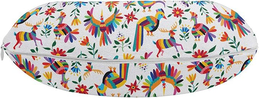 Ambesonne Mexican Travel Pillow Neck Rest, Traditional Latin American Art Design Natural Inspirations Flowers and Birds, Memory Foam Traveling Accessory for Airplane and Car, 12", Tan Brown