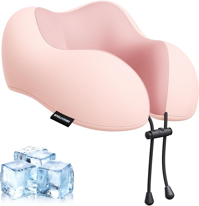 Travel Pillow for Airplane Memory Foam Neck Pillow, Soft & Support Travel Pillow for Travelling, Sleeping Rest, Car, Train and Home Use (Pink)