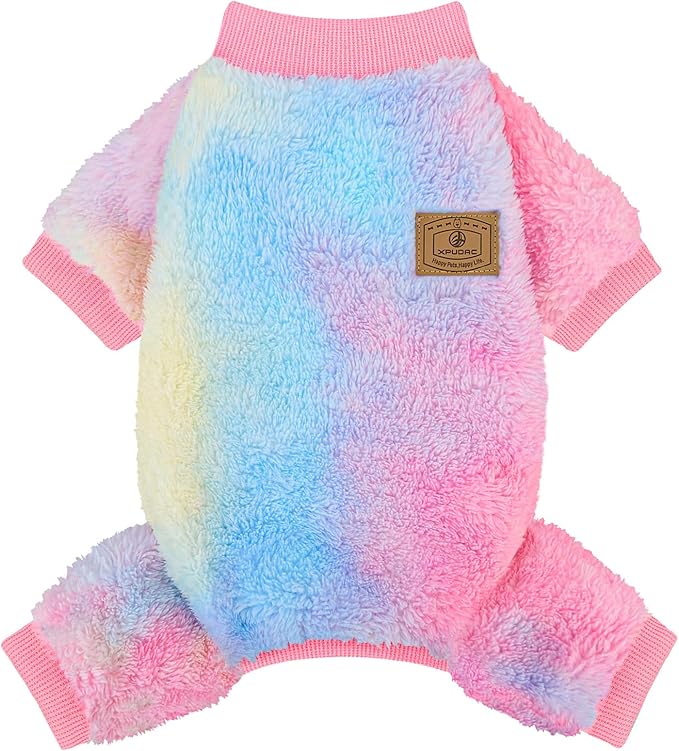 XPUDAC Dog Sweater, Dog Winter Clothes for Small Medium Dogs Girl Boy Fleece Doggy Pajamas for Winter Christmas, Tie-Dye02, Small