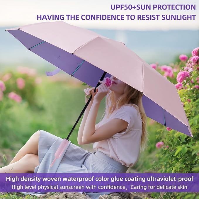 Folding Umbrella Anti-UV Compact Durable Folding Umbrella Auto Open Close Windproof Travel Umbrella Premium Grip Fits Backpack