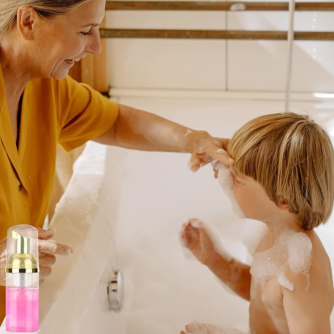 8 Pcs 1oz 30ml Plastic Foamer Pump Bottle Foam Dispenser Bottles Mini Liquid Foaming Bottles for Refillable Travel Hand Soap Foaming,Shampoo,Castile,Cleaning (Gold+Clear)