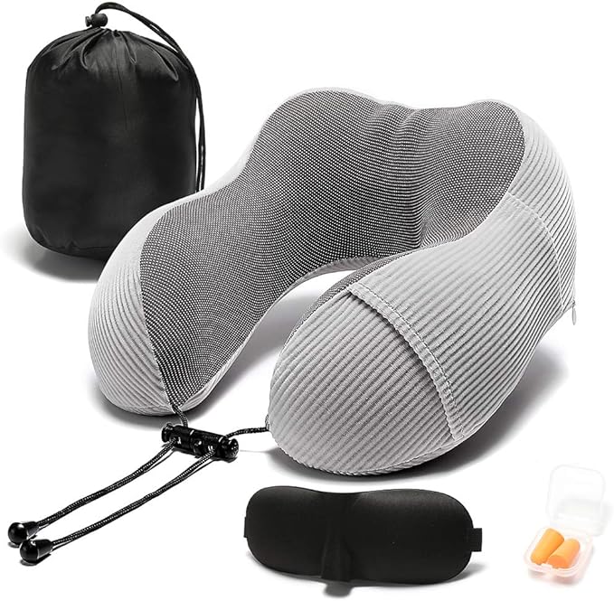 Umerci Travel Pillow, Memory Foam Neck Pillow with 360-Degree Head Support Comfortable Airplane Pillow with Storage Bag Lightweight Traveling Pillow for Sleeping, Car, Train, Bus and Home Use(Gray)