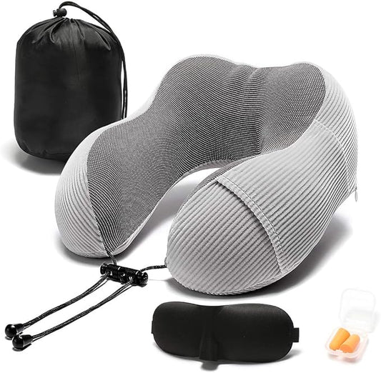 Umerci Travel Pillow, Memory Foam Neck Pillow with 360-Degree Head Support Comfortable Airplane Pillow with Storage Bag Lightweight Traveling Pillow for Sleeping, Car, Train, Bus and Home Use(Gray)