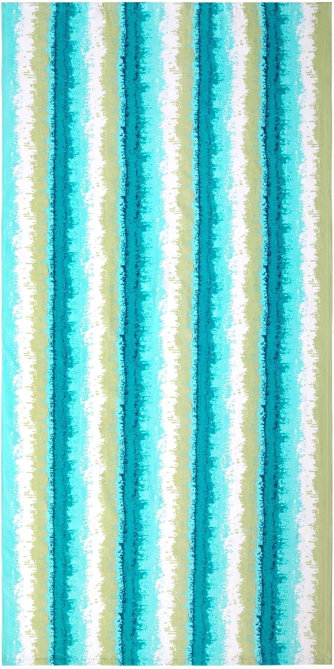 cabanana Large Beach Towel Oversized - Cotton Velour 35 x 70 Inch Coast Waves Camo Striped Terry Pool Towel, Cabana Soft Swimming Towel for Adults Women Men (Teal Green)