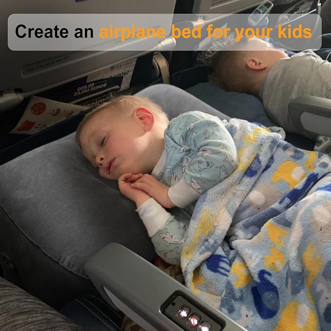 Maliton Inflatable Foot Rest Pillow for Air Travel, Toddler Airplane Travel Essentials, Car Seat Foot Rest for Kids, Adjustable Height Leg Rest Pillow for Airplane, Home, Office(Dark Grey, 2 Pack)