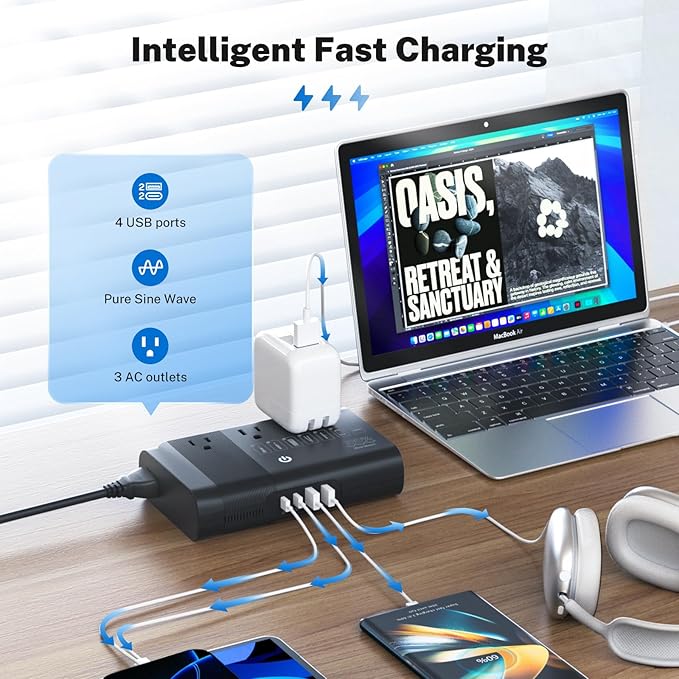 DOACE 500W Pure Sine Wave Voltage Converter, 220V to 110V European Travel Plug Adapter Converter, International Travel Transformer for US to Europe，UK, AU, EU, IT for Hair Straighteners Cameras