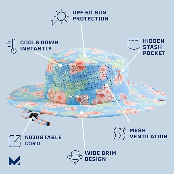 MISSION Cooling Anywhere Boonie Hat - Unisex Wide-Brim Hat for Men & Women - Cools Up to 2 Hours - UPF 50 Sun Protection