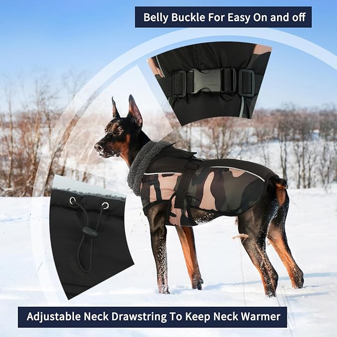 IECOii Extra Warm Dog Coat - Reflective Adjustable Jacket for Small to Extra Large Dogs - Buckle Fleece Turtleneck for Cold Weather