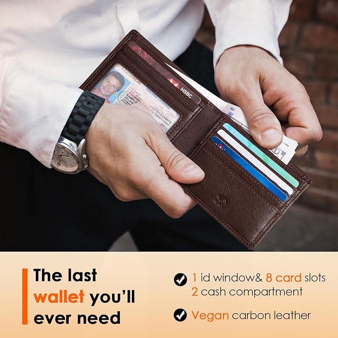 RUNBOX Wallet for Men Slim Leather Bifold RFID Blocking Minimalist Front Pocket Design with Gift Box