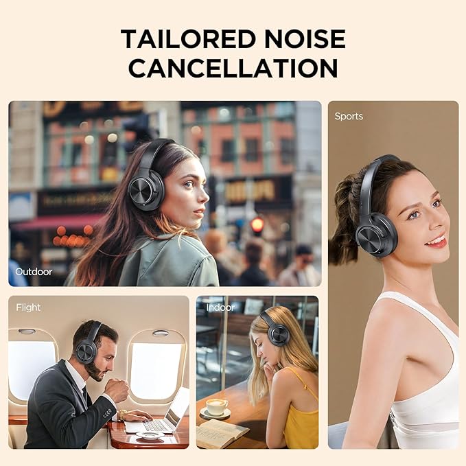 Noise Cancelling Headphones: Wireless Over Ear Bluetooth Headphones with 130H Playtime - Hi-Res Sound Custom EQ via App Deep Bass Comfort Fit Ear Cups for Travel Home Office