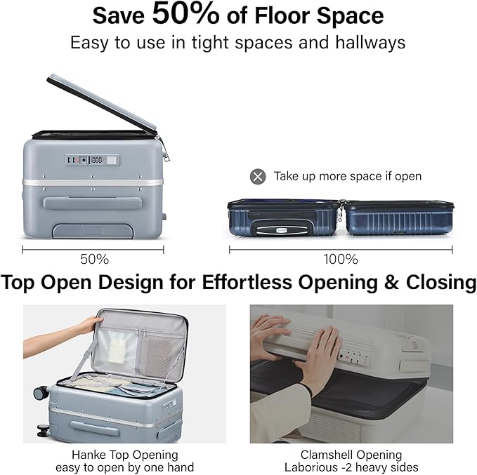 Hanke 24 Inch Luggage with Cup Holder and Charge,Top Opening Hard Shell Suitcases with Wheels and Dividers,Aluminum Frame Trunk Luggage Medium Checked Suitcase with Lock for Travel,Gray