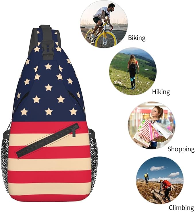 GJXFLSY Vintage America Flag Sling Backpack Crossbody Bag Casual Chest Bags Travel Hiking Daypack Shoulder Bag for Women Men
