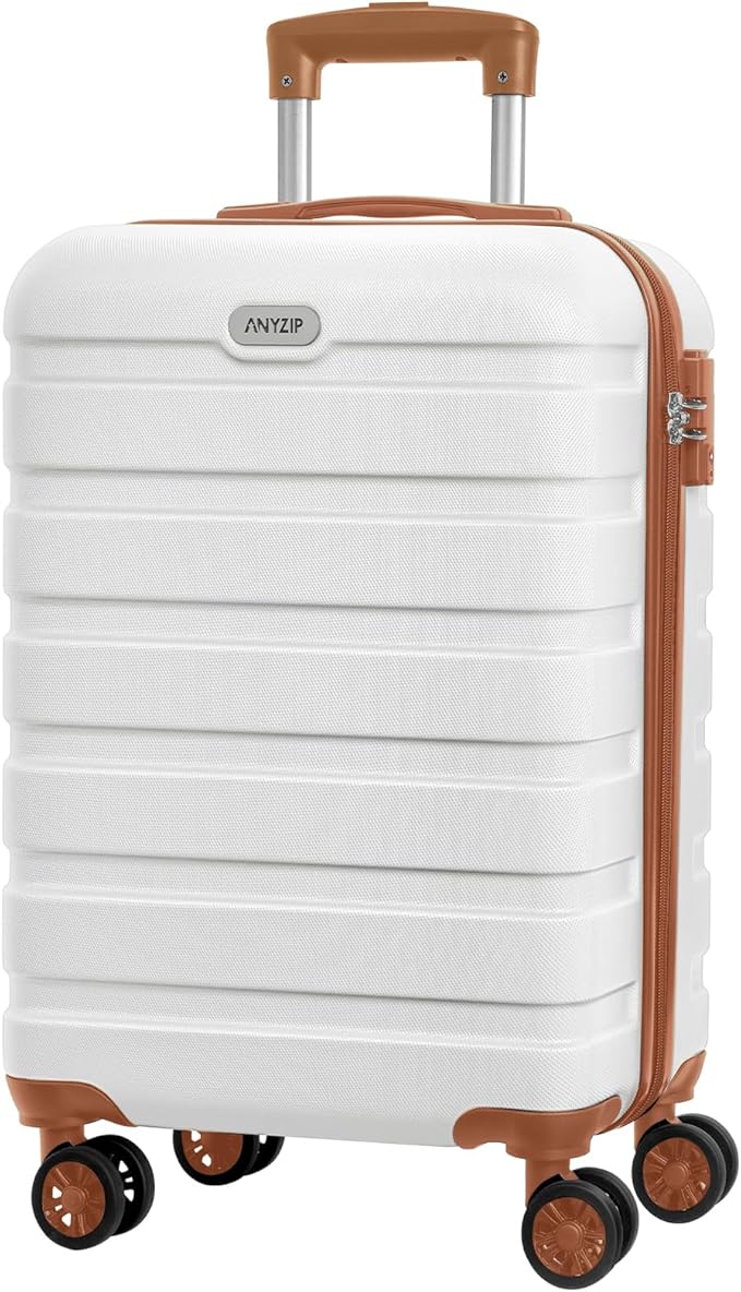 AnyZip Luggage PC ABS Hardside Lightweight Suitcase with 4 Universal Wheels TSA Lock Carry-On 20 Inch White Brown