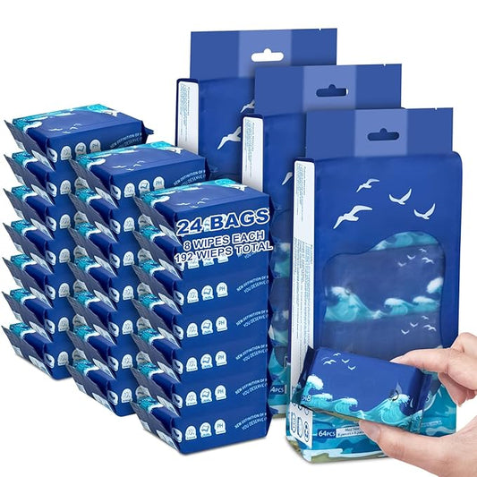 192 PCS Mini Wipes Wet Wipes Travel Size,Hand Wipes Travel Size for Wedding Travel Homeless Restaurant Barbecue 8 Count (Pack of 24)