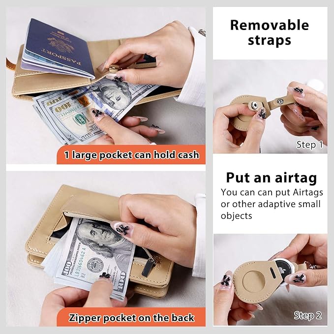 Passport Holder with Airtag for Women/Men,Airtag Passport Wallet for Travel,Cute Passport Holder Rfid Blocking,Travel Wallet for Cards Passport Cover Case (khaki)