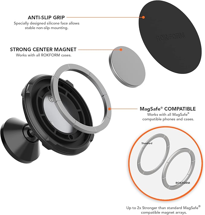 ROKFORM Dual Magnet Swivel Dash Mount, Magnetic Adhesive Swivel Mount