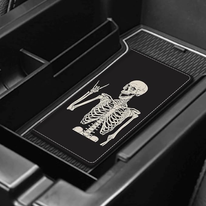Leather Car Registration and Insurance Card Holder, Cute Car Accessories Vehicle Glove Box Car Organizer for Documents, Cards, License Funny Skull Pattern