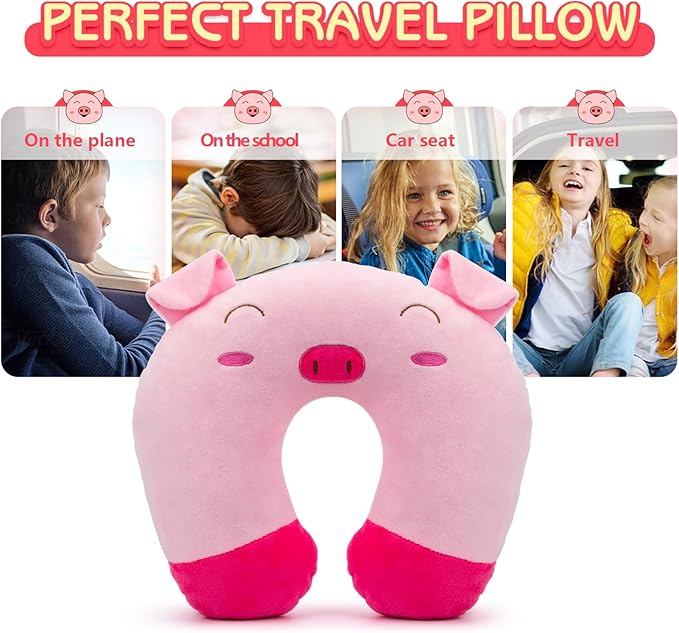 H HOMEWINS Travel Pillow for Kids,Toddler Neck Pillow Cute Animal Neck Head Chin Support Travel Accessories for Airplane, Car, Train,Recline
