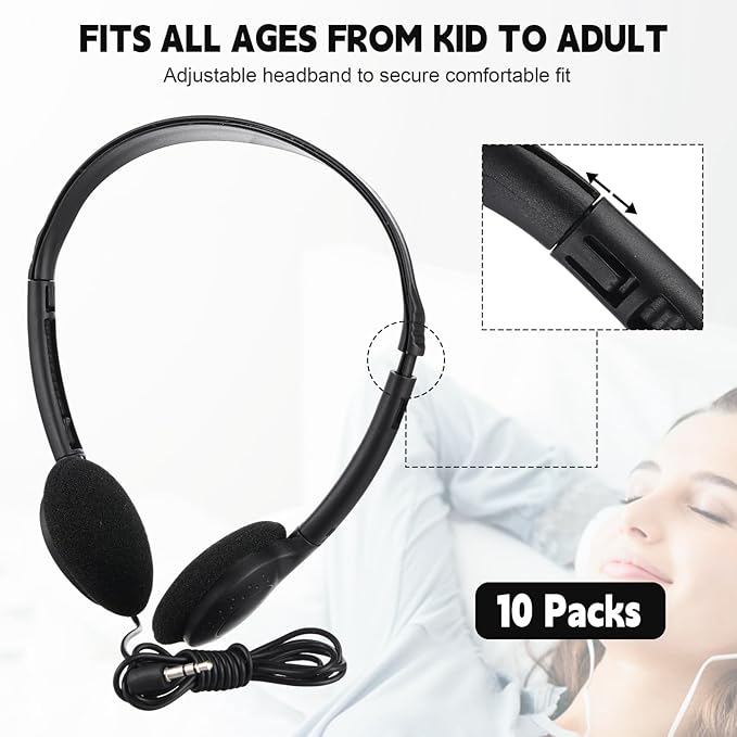 Konohan 30 Pack Headphones Bulk Headphone for School Classroom Student Wired Headphones Adjustable with 3.5 mm Jack for Adults (Black)